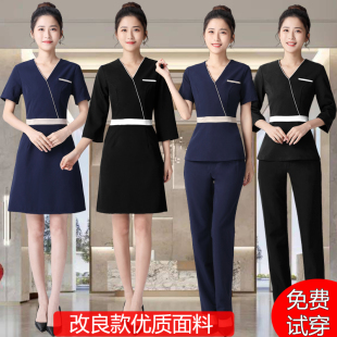 美容师足疗技师连衣裙 薄款 美容院工作服女高端养生馆套装 夏短袖