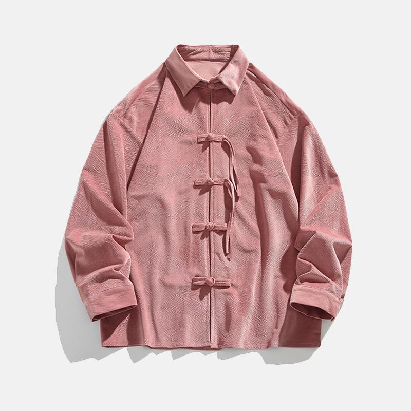 新中式国风细绒盘扣长袖提花衬衫