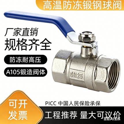 博朗威防冻双内丝球阀内外锻钢高温开关加厚高压自来水30公斤阀门