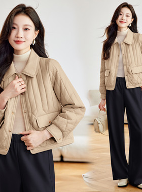 现货2025冬装新款薄棉衣时尚气质小个子百搭格子棉服外套保暖显瘦