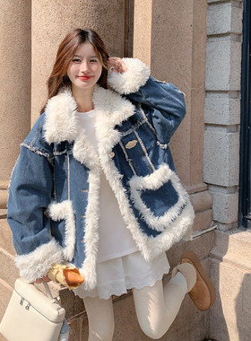 2D078-Y3369-P225K348牛仔羊羔毛外套厚实棉衣