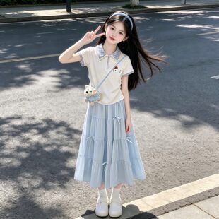 女大童夏季半身裙套装2026新款中大童学生洋气短袖轻奢巨好看裙子
