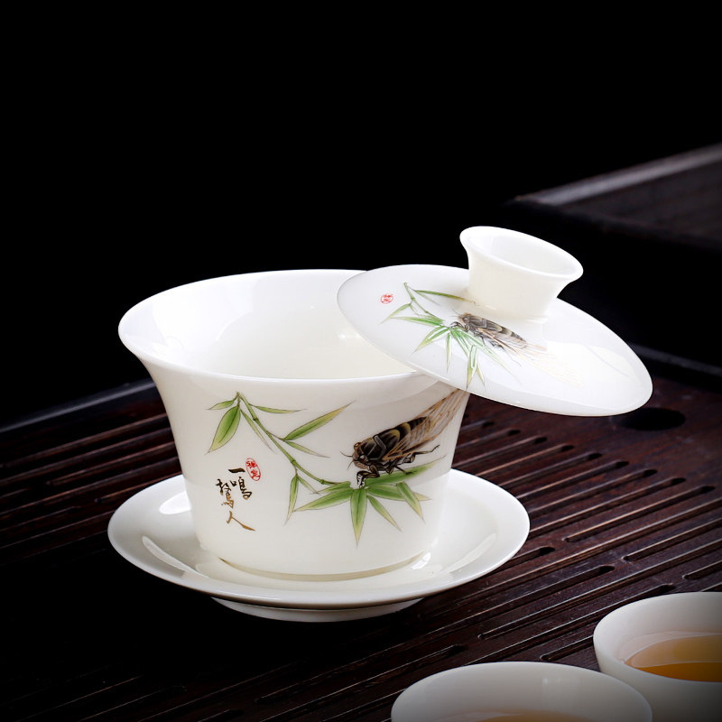 羊脂玉三才盖碗可悬停泡茶白瓷单个悬浮敬茶茶杯陶瓷功夫茶具,餐饮具,盖碗,淘宝优惠券,粉丝福利购,淘宝优惠卷