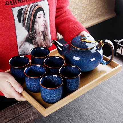 窑变建盏茶具套装小整套家用复古陶瓷泡茶壶茶杯办公室会客带托盘
