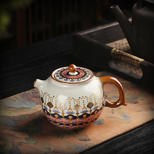 手绘陶瓷釉下彩草木灰茶壶泡茶壶家用办公会客茶具茶杯送礼