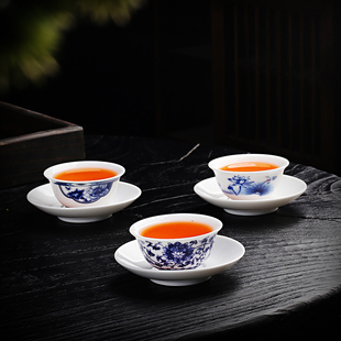 青花瓷功夫小茶杯茶具陶瓷小杯子50毫升单杯高白瓷杯家用可配托盘