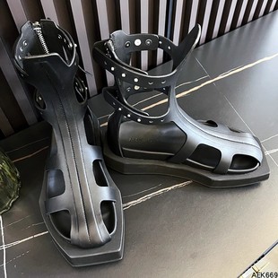 真皮鏤空短靴潮網(wǎng)靴涼靴厚底包頭涼鞋 巴黎 夏季 女羅馬鞋 頂奢