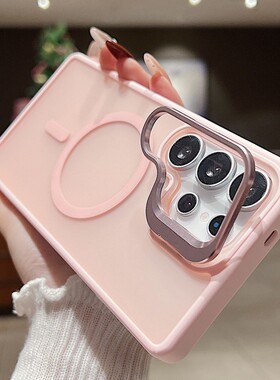 磁吸带镜框支架适用三星s25ultra手机壳磨砂a16透明S26Ultra新款s23uitra加glaxys十A56A36高级感24u外壳FE