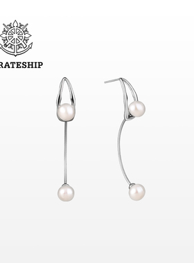 海盗船银饰涟波珍珠耳坠2022年新款潮耳钉耳饰小众设计感银耳环潮