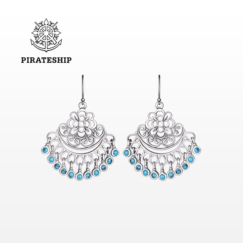 海盗船银饰羽扇耳坠轻奢镂空设计