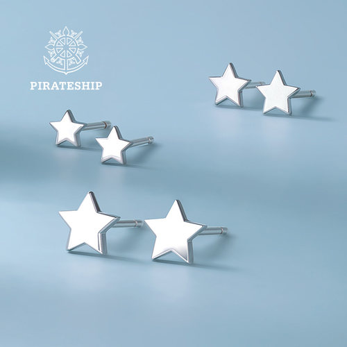 海盗船银饰五角星耳钉女简约小众