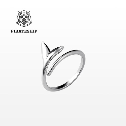 海盗船银饰鱼尾银戒指简约小众