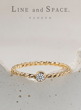 14K包金麻花系列3MM莫桑石戒指女食指 欧美叠戴简约尾戒小指关节