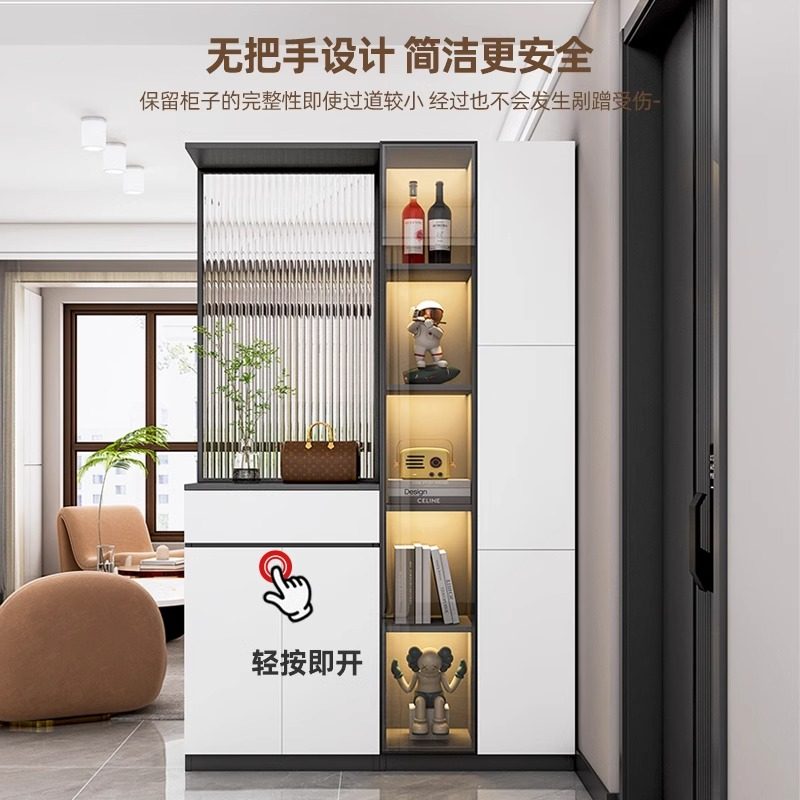 玄关柜入户隔断一体简约现代进门玻璃屏风酒柜定制置物柜实木鞋柜