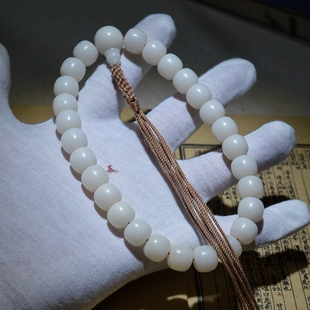 原生态白玉菩提根27颗手持星月老型菩提子佛珠手链白色配饰