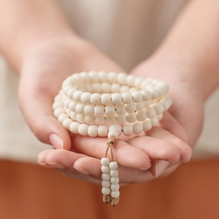 天然真白玉菩提108颗念珠手串文玩佛珠手链精工男女直切手钏挂珠