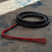 黑檀木108颗园珠手串念珠天然原木佛珠项链乌木桶珠手链高密沉水