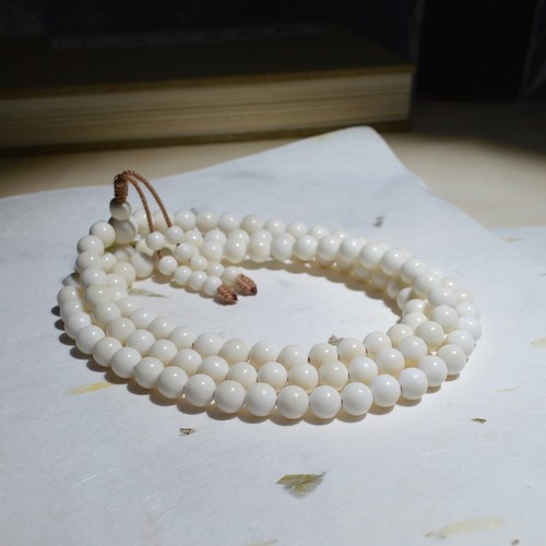 真白玉菩提108颗圆珠手串老型桶