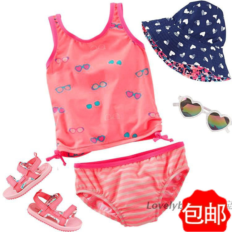 欧美幼儿背心印花分体泳衣