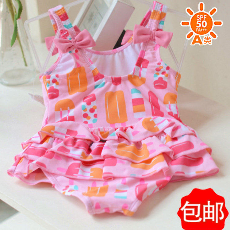 a类印花女童宝宝婴儿粉色裙式幼儿童连体游泳衣泳装冲浪时尚女款