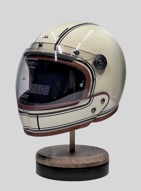 R69米色VELDT法国复古机车盔全盔摩托车头盔3c认证男女亮黑白线条