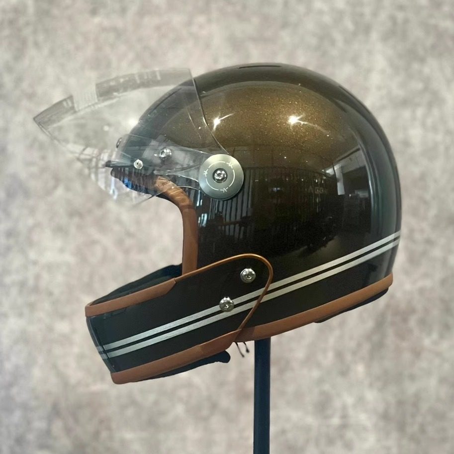 VELDT平行之眼银箔线条棕3c认证机车安全盔摩托车头盔法国复古盔