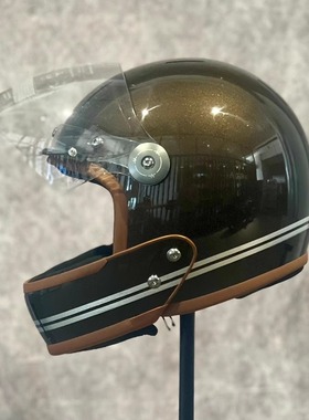 VELDT平行之眼银箔线条棕3c认证机车安全盔摩托车头盔法国复古盔