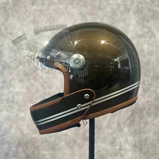 VELDT平行之眼银箔线条棕3c认证机车安全盔摩托车头盔法国复古盔