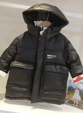 韦氏儿童羽绒服新款冬新款童装男女童时尚带帽双面穿保暖黑色羽绒