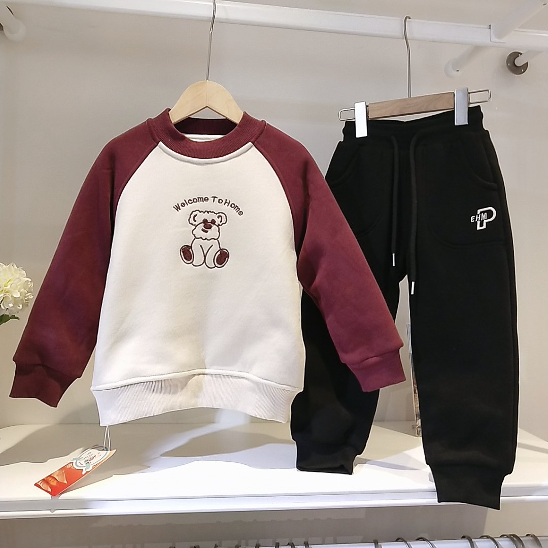 萱萱小兔冬季新款男童女童加厚三层蚕丝保暖衣卫衣厚棉袄卫衣舒适