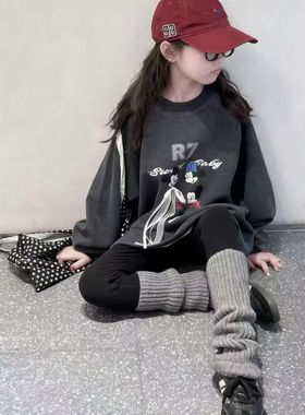 阿尼卡Anika2025冬季新款女童韩版卡通加绒圆领一体绒卫衣潮宽松