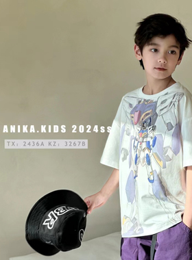 ANIKA阿尼卡品牌童装夏新款男童时尚洋气宽松卡通圣斗士T恤