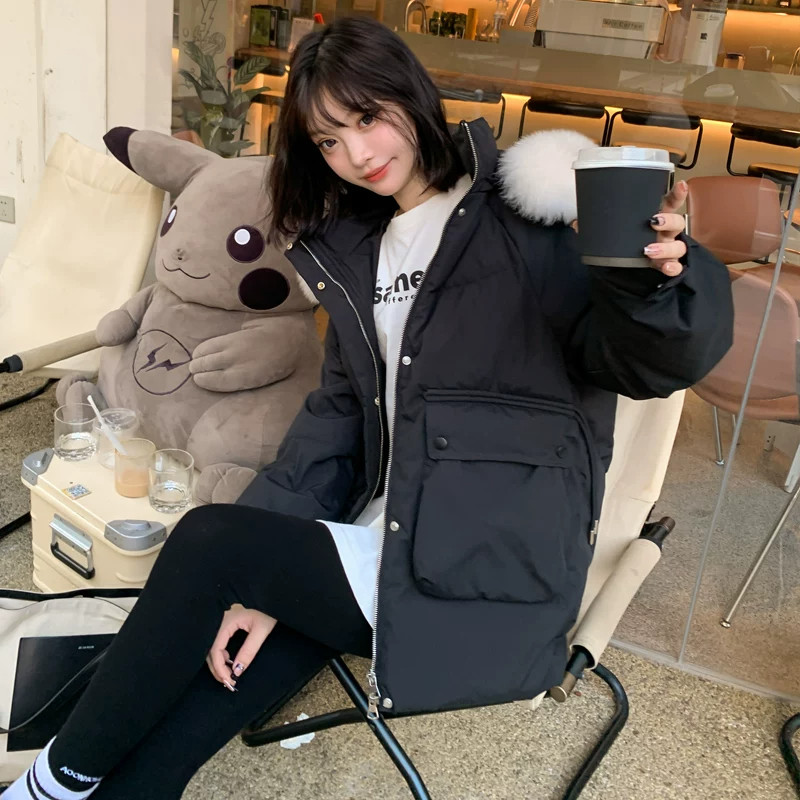 羽绒服女冬季保暖外套2026新款韩版时尚大毛领面包服宽松连帽加厚