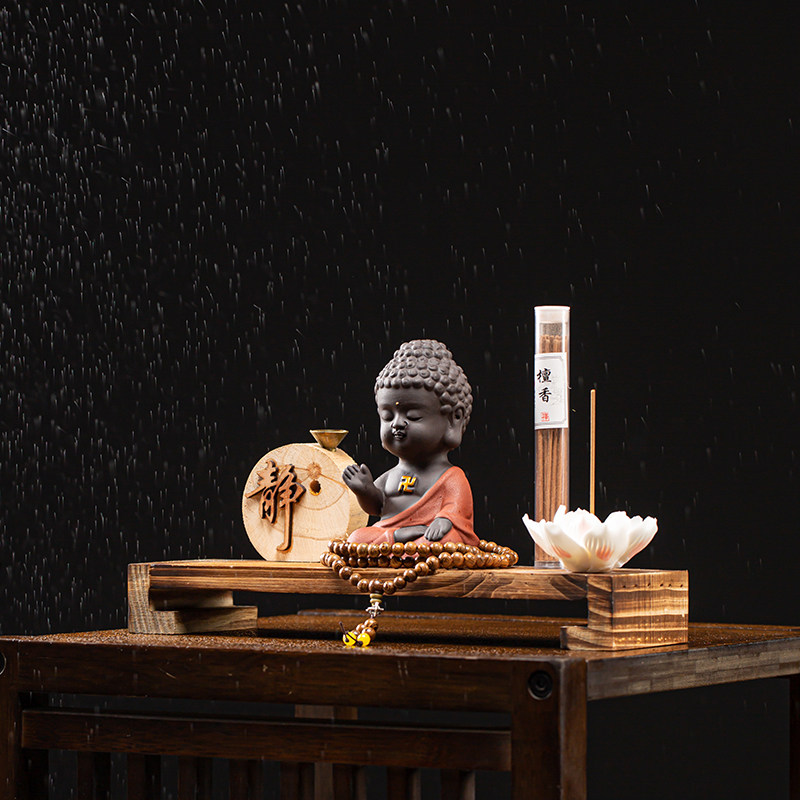 紫砂如来佛像茶宠创意人物陶瓷工艺品倒流香莲花线香中式禅意摆件