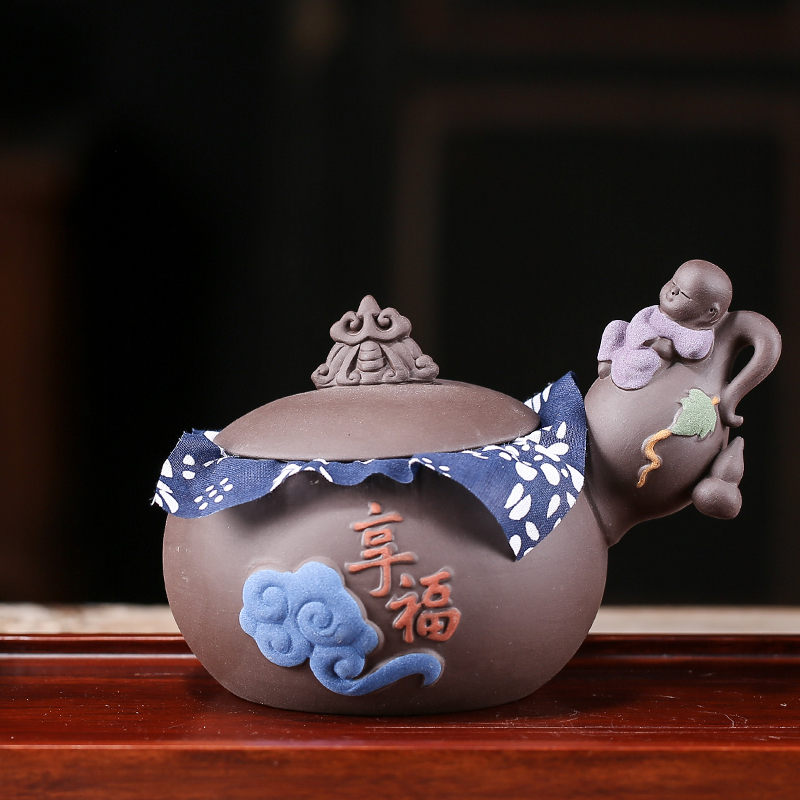 茶叶罐陶瓷密封罐小和尚紫砂创意手工储茶罐子小罐茶叶小号盒茶缸