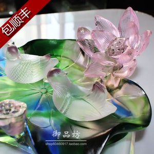 御品坊 和和美美百年好合琉璃工艺礼品结婚摆件鸳鸯礼物
