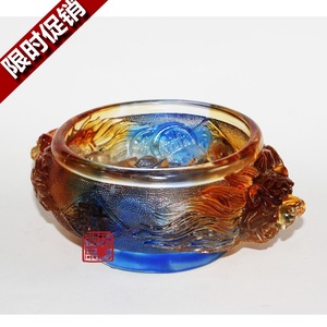 御品坊 正品琉璃招财狮子聚宝盆工艺礼品镇宅风水摆件乔迁开业