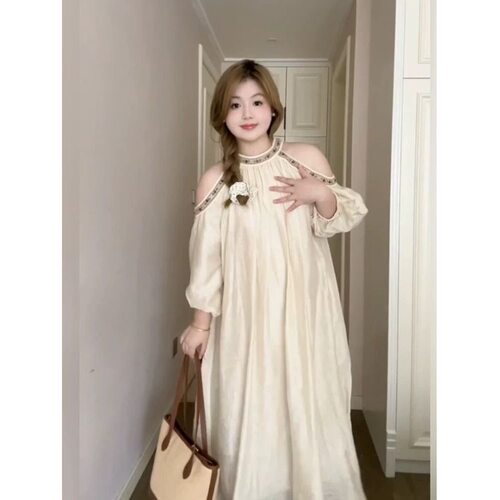 胖MM2-300斤大码显瘦大摆裙度假风露肩超仙夏季梨形身材垂感裙子