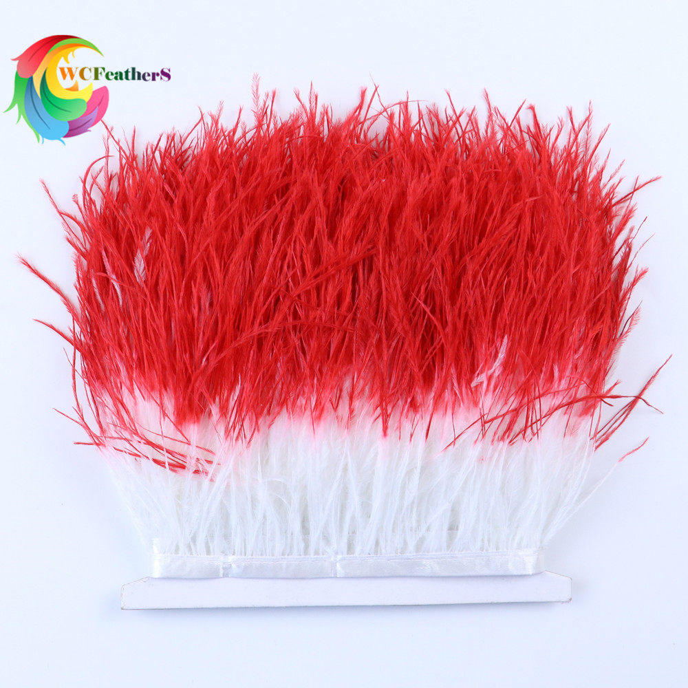 温册羽毛热卖白加上青双色diy手工羽毛鸵鸟羽毛布条服装辅料一米