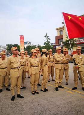 儿童合唱服老式军装演出服解放战争服装成人志愿军姜黄色军装