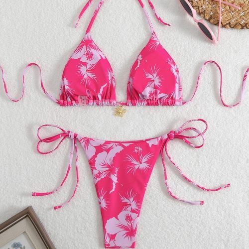 2026欧美新款性感跨境比基尼亚马逊印花挎脖系带bikini泳衣女