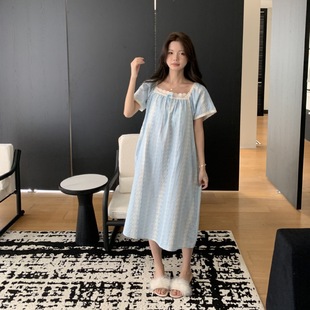 韩系棉纱田园风连衣裙蕾丝花边家居服睡裙 2025夏季 禾莳 潮汐