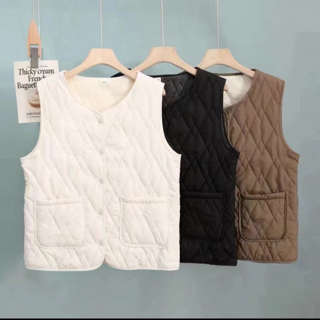 【小四粉丝专享】男女同款保暖马甲秋冬夹棉背心圆领大码6633