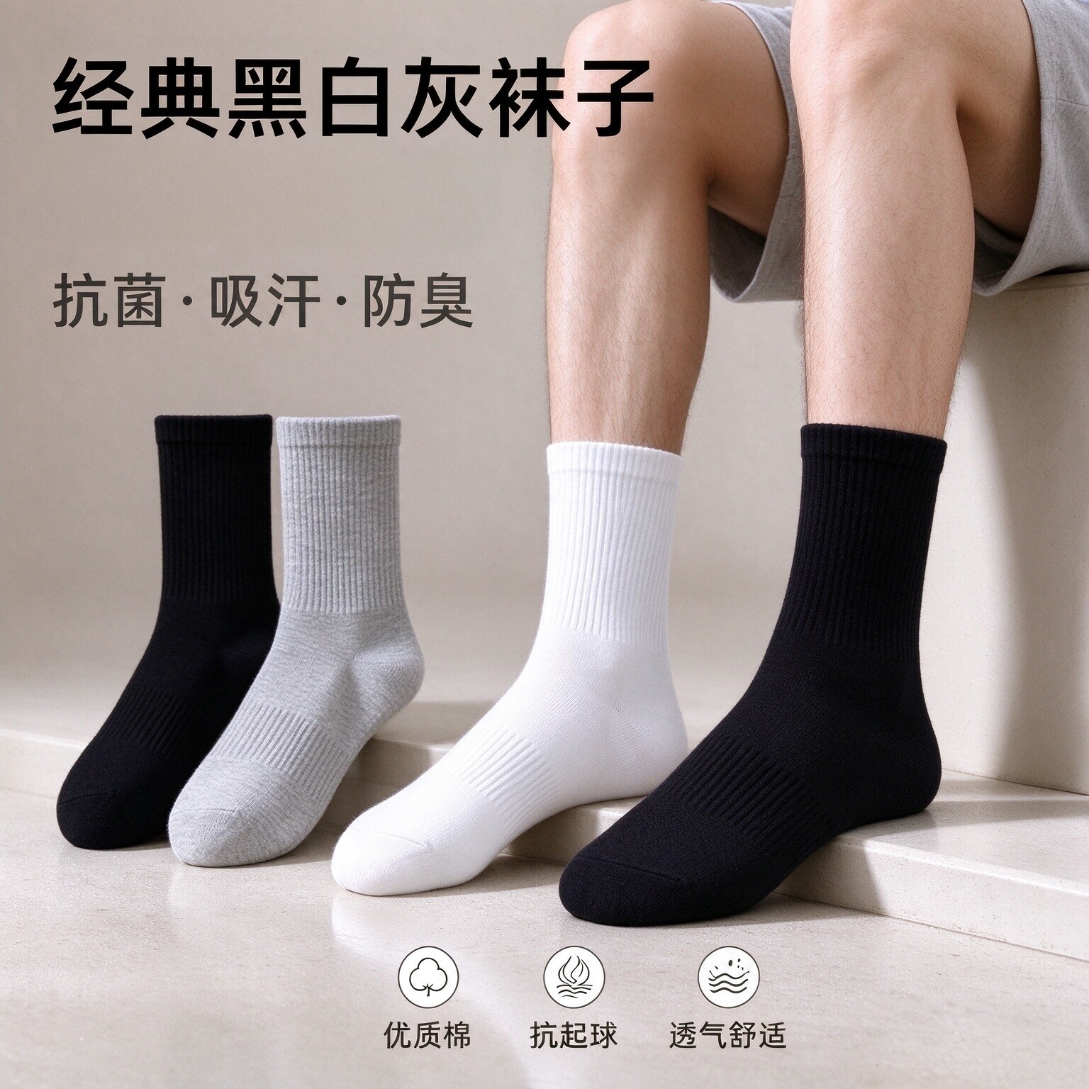 棉袜子男女士白色春秋季中筒袜运动纯色夏季短袜学生袜子情侣长袜