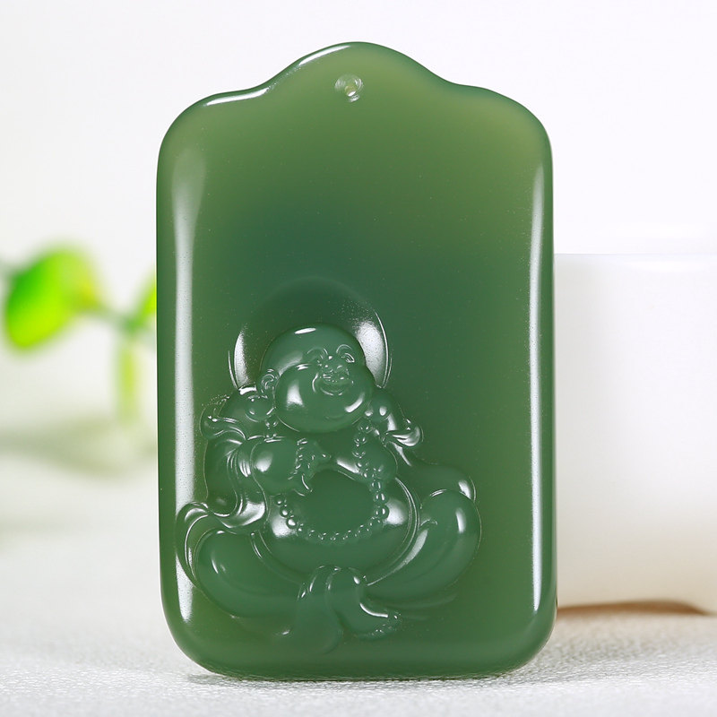 永喜玉器 一细料和田玉碧玉玉牌佛公 收藏级挂件 精品推荐