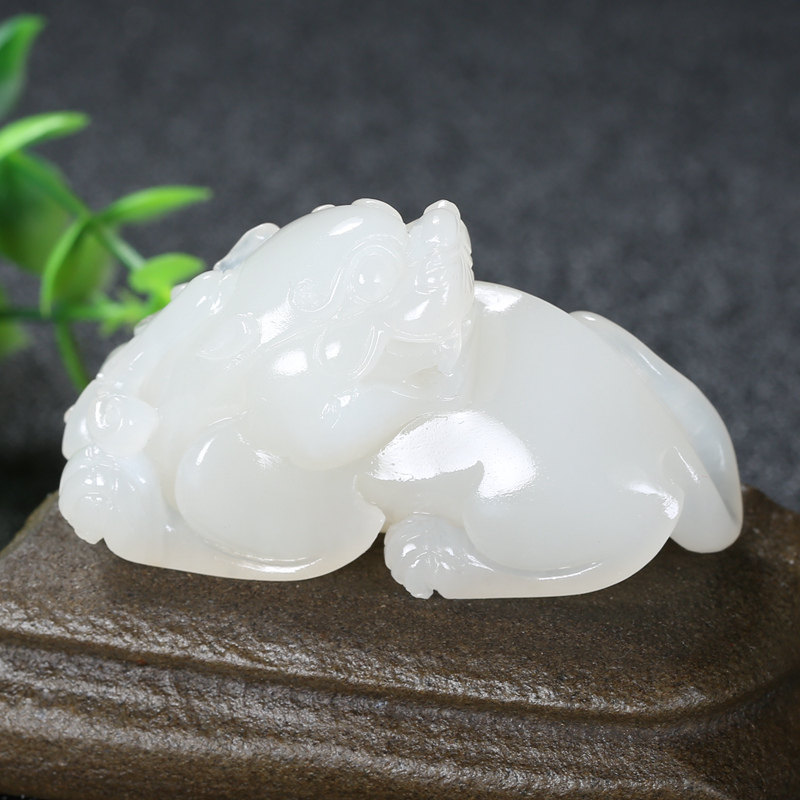 永喜玉器 98老坑料和田羊脂白玉手把件貔貅 大挂件招财进宝带质检