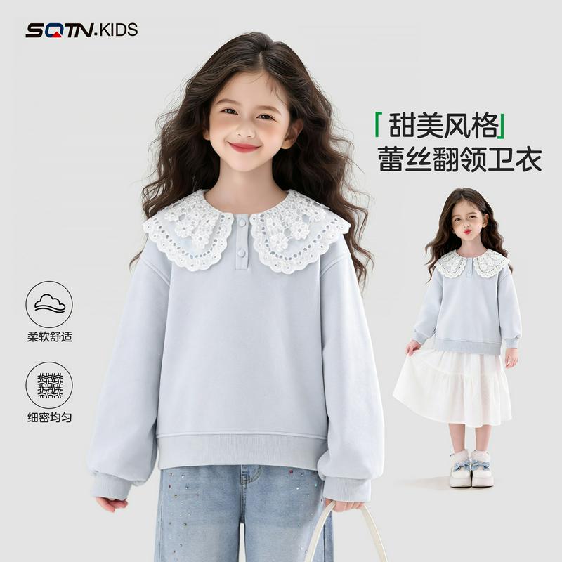 童装秋季甜美休闲童装卫衣上衣新款衣服洋气儿童女孩秋装女童翻领