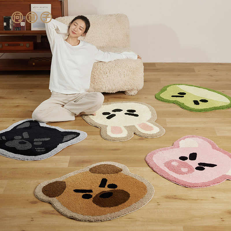 【新品】问童子 新奋斗地毯 圆形可爱毛绒绒形象地毯儿童房床边毯