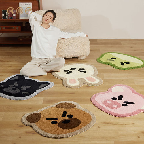 【新品】问童子 新奋斗地毯 圆形可爱毛绒绒形象地毯儿童房床边毯