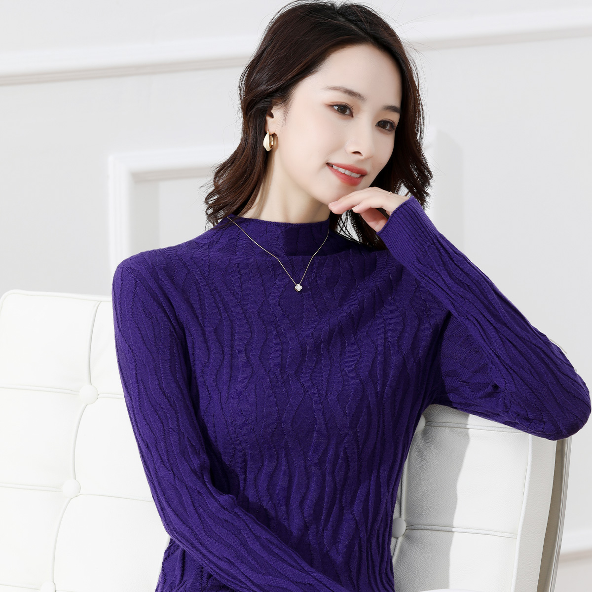 无补！精仿杨子纱羊毛秋季半高领纯色打底毛衣薄款女羊毛衫108